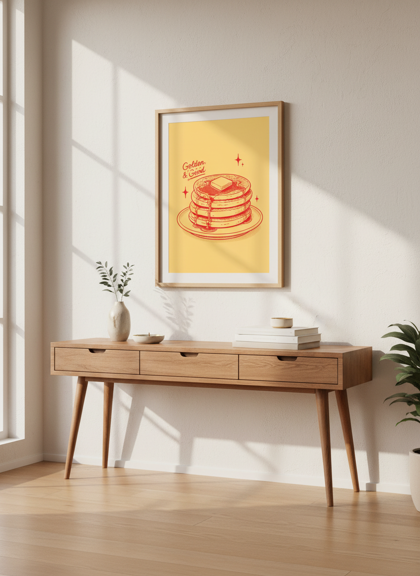 Pancakes Wall Art | Golden &amp; Good Kitchen Decor | Retro Diner Poster Print