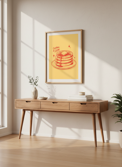 Pancakes Wall Art | Golden &amp; Good Kitchen Decor | Retro Diner Poster Print