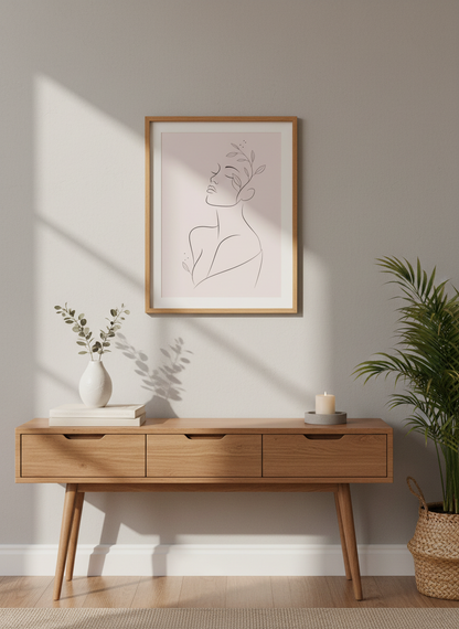 Minimalist Woman Line Art Print | Botanical Home Decor, Aesthetic Feminine Poster