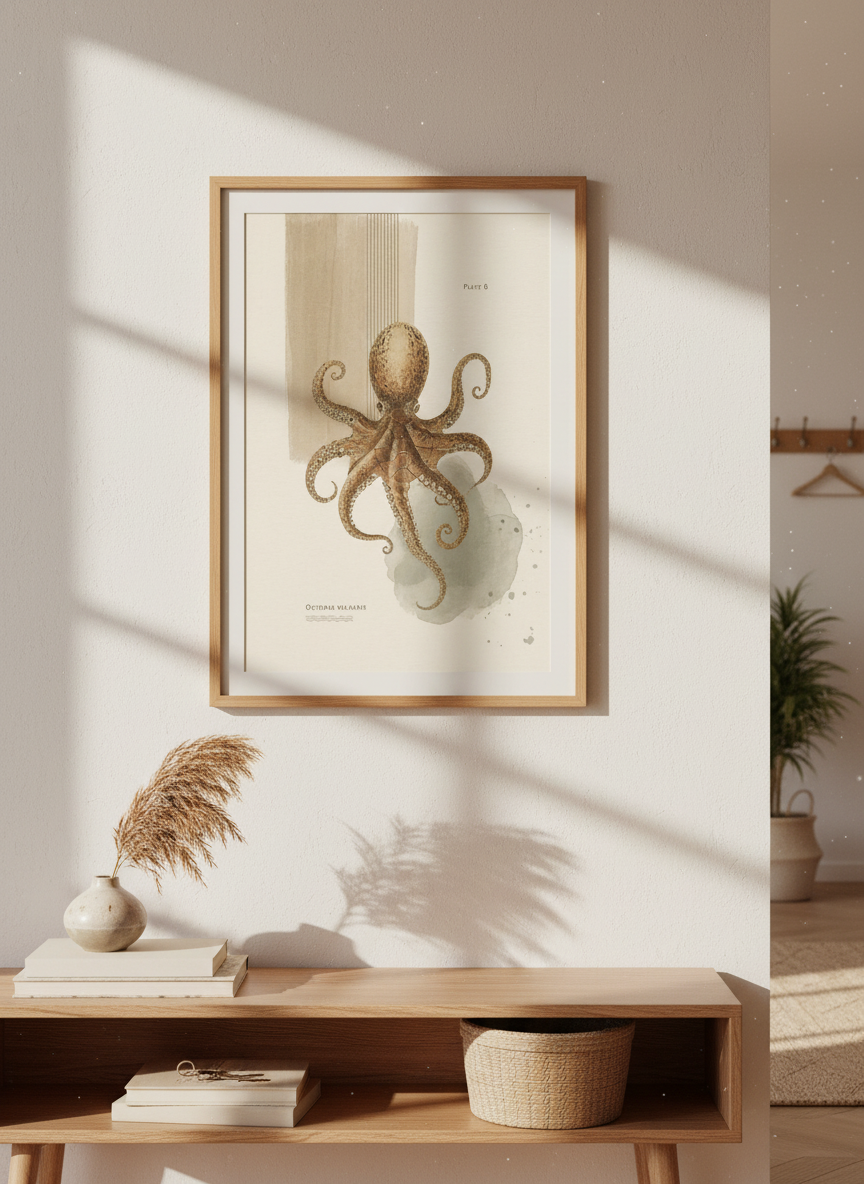 Octopus Wall Art | Vintage Ocean Decor, Nautical Print, Beach House Gift