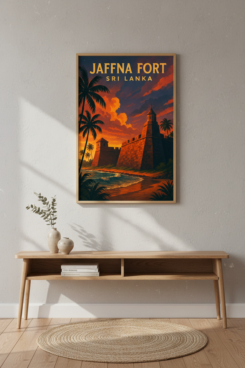 Jaffna Fort Sri Lanka Travel Poster | Tropical Beach Wall Art | Sunset Coastal Decor | Vintage Aesthetic Print | Digital Download