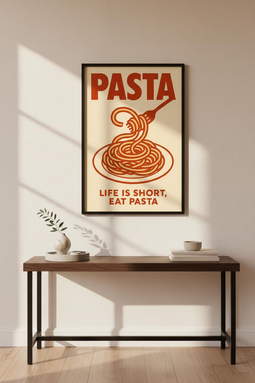 Pasta Wall Art | "Life is Short, Eat Pasta" Print | Retro Kitchen Decor | Foodie Poster | Italian Food Wall Hanging