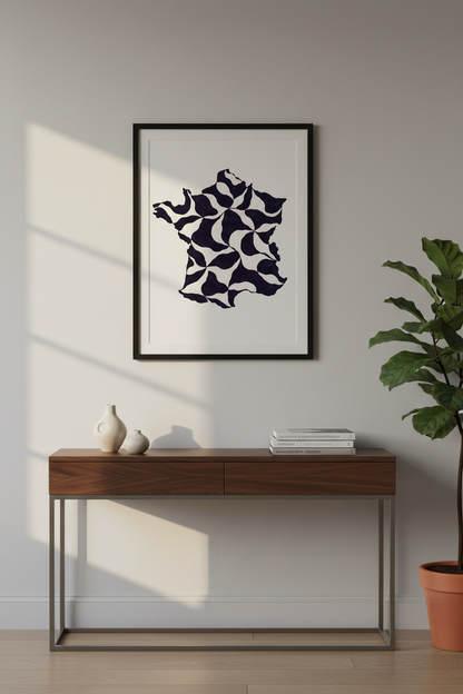 France Map Wall Art Print | Abstract Geometric Black &amp; White Pattern | Modern French Home Decor | Travel Poster