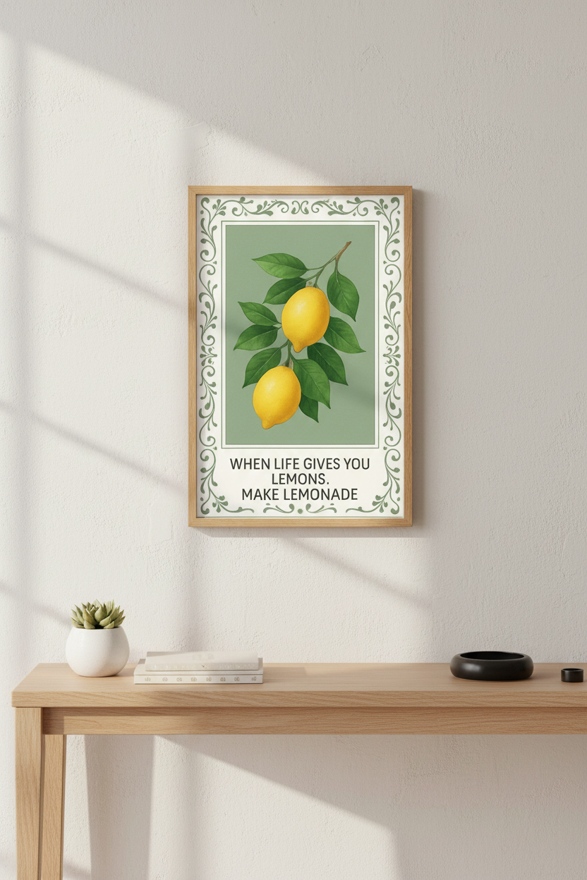 Botanical Lemon Wall Art Print | Kitchen Decor | Vintage Aesthetic Poster | When Life Gives You Lemons Quote Sign