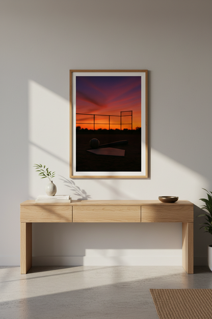 Baseball Field Sunset Wall Art Print | Man Cave Decor | Sports Fan Aesthetic Framed Poster Print | Ready to Hang
