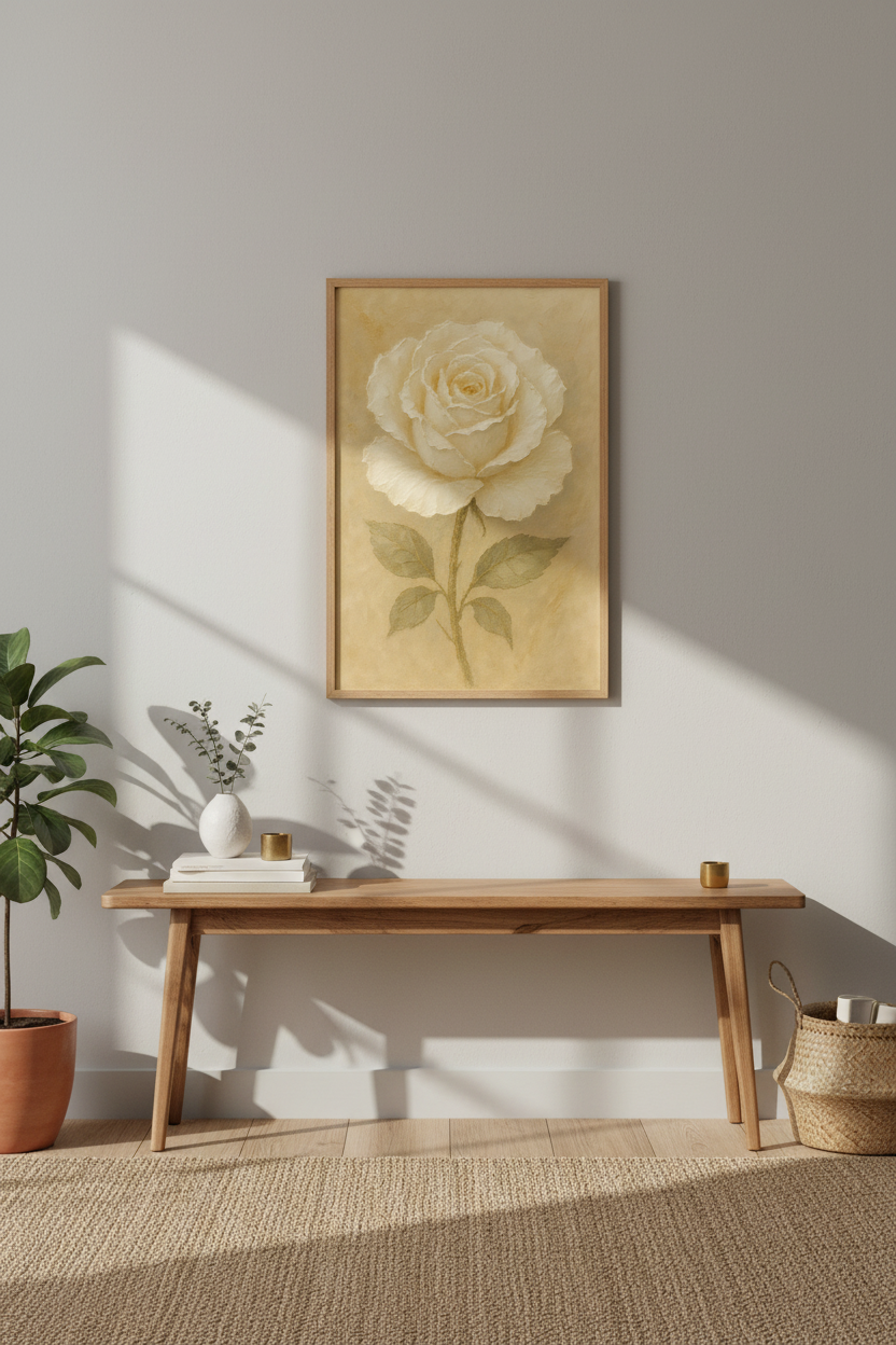 Textured Vintage Rose Wall Art Print | Boho Bedroom Decor | Rustic Farmhouse Poster | Neutral Floral Art | Gift for Her