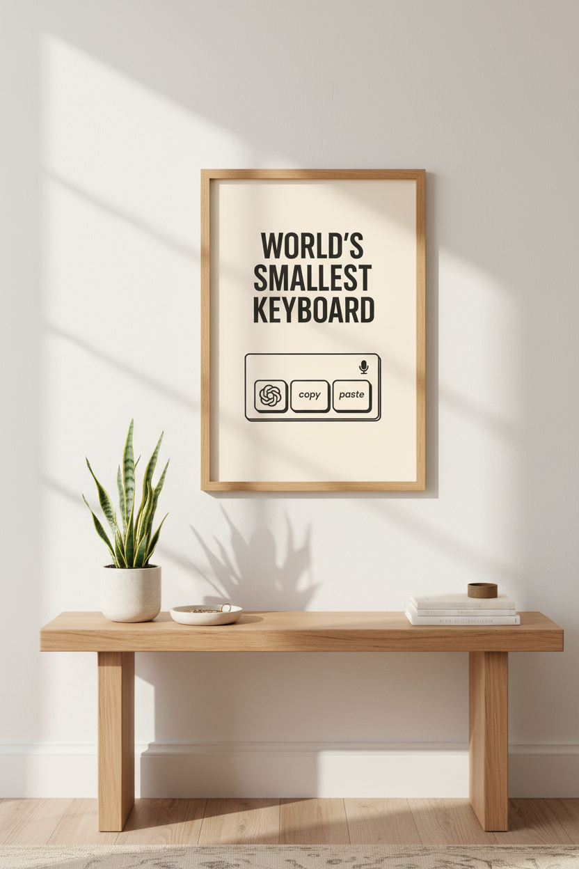 Humorous AI Keyboard Wall Art Print | Office Tech Decor | Modern Minimalist Framed Poster