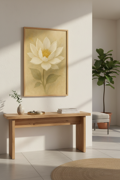 Minimalist Lotus Wall Art Print | Boho Bedroom Decor | Beige Botanical Poster | Zen Home Art | Earth Tone Flower Art