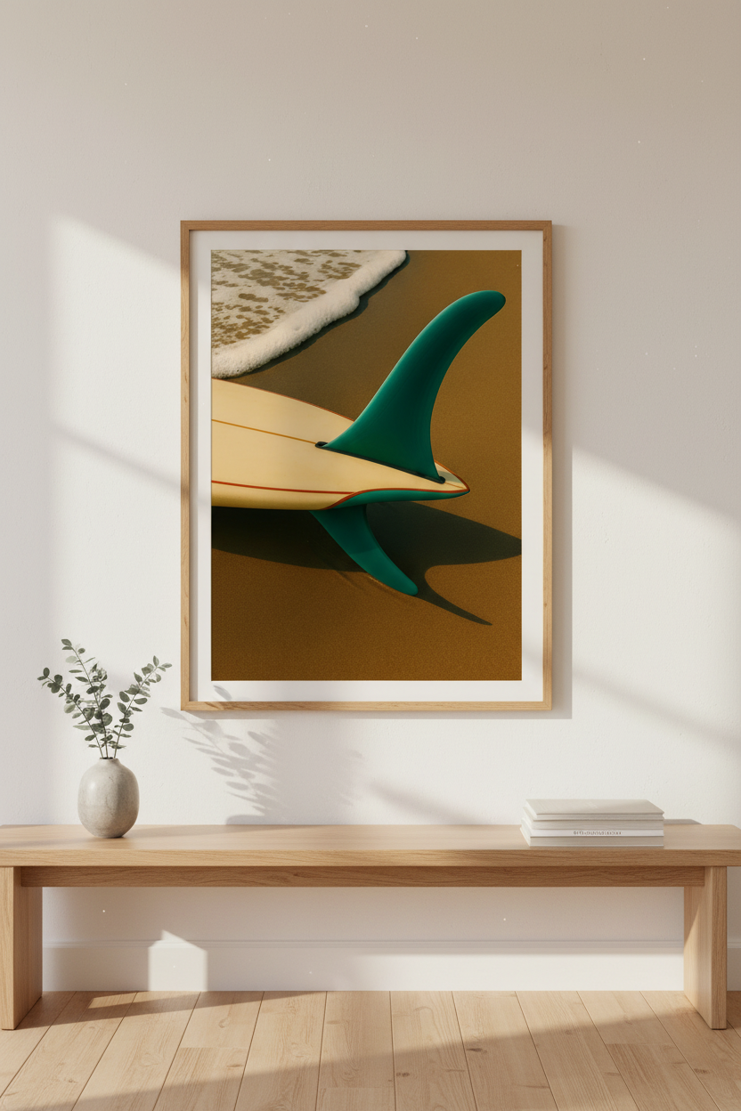 Minimalist Surfboard Wall Art Print | Coastal Living Decor | Retro Beach Preppy Framed Poster | Ready to Hang Surfer Gift