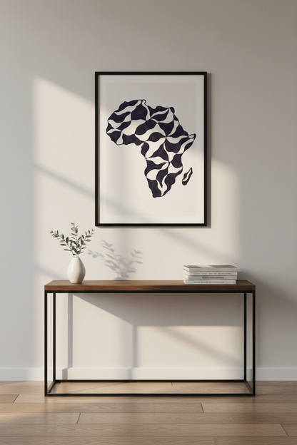 Abstract Africa Map Wall Art Print | Modern Global Decor | Minimalist Poster | African Continent Art | Black White Home