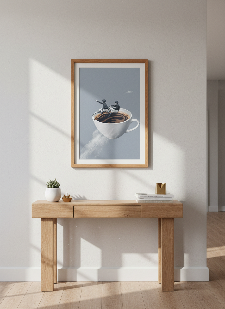 Jockey Coffee Cup Art | Whimsical Kitchen Decor | Quirky Morning Poster Print