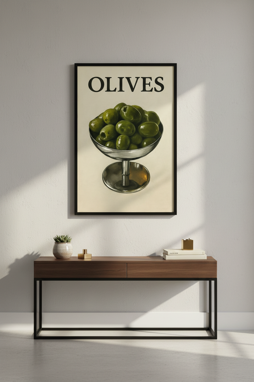 Olives Food &amp; Drink Poster | Vintage Kitchen Wall Art Print | Mid-Century Modern Home Decor | Botanical Illustration Art Print