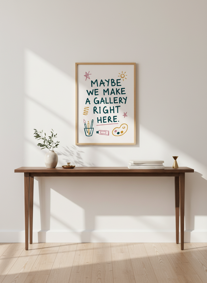Art Quote Poster | Creative Studio Decor, Playful Teal Pink Yellow Wall Art Print