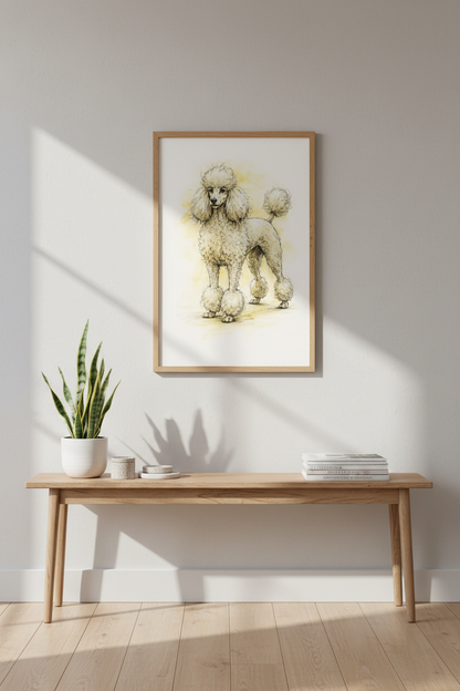 Watercolor Doodle Poodle Wall Art Print | Dog Lover Decor | Cute Pet Animal Poster | Sketchy Beige Golden Puppy Room Art