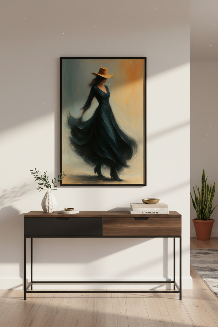 Abstract Woman with Hat Art Print | Modern Southwestern Decor | Bohemian Wall Art | Farmhouse Poster Gift | Digital or Framed