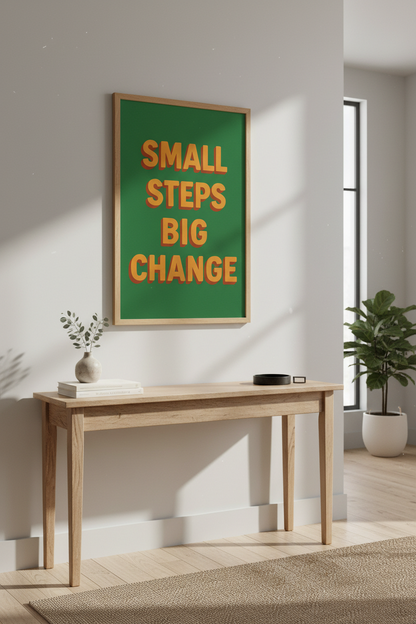 Retro Small Steps Big Change Wall Art Print | Office Decor | Motivational Quote Framed Poster | Ready to Hang Gift