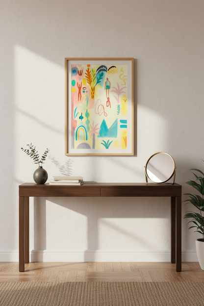 Abstract Coastal Shapes Wall Art Print | Boho Summer Decor | Mid-Century Modern Poster | Vibrant Beachy Artwork Gift