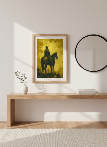 Minimalist Cowboy Art Print | Western Framed Wall Art | Rustic Farmhouse Decor | Ready To Hang Framed Poster
