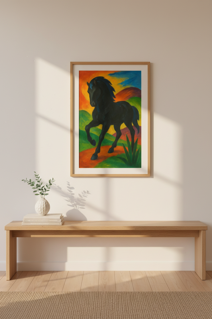 Abstract Horse Wall Art Print | Vibrant Living Room Decor | Colorful Farmhouse Poster | Black Horse Painting