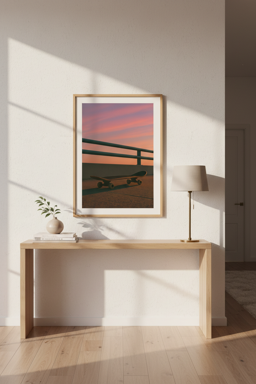 Aesthetic Sunset Skater Wall Art Print | Teen Room Decor | Framed Skateboard Minimalist Poster | Ready to Hang Art