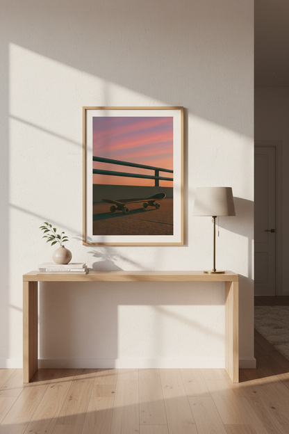 Aesthetic Sunset Skater Wall Art Print | Teen Room Decor | Framed Skateboard Minimalist Poster | Ready to Hang Art