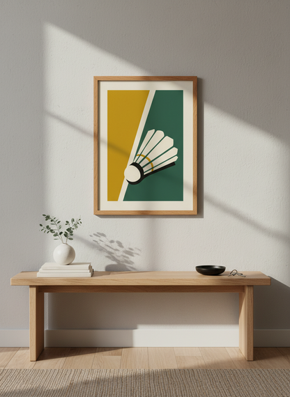 Badminton Shuttlecock Art Print | Sports Decor | Mid-Century Modern Poster