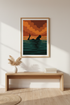 Minimalist Silhouette Framed Art Print | Ocean Sunset Wall Decor | Boho Living Room Poster | Ready to Hang Art
