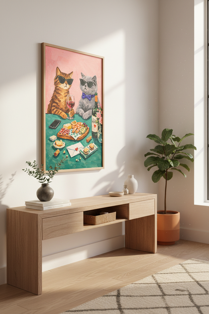 Eclectic Cat Art Print | Cool Cats Wall Art | Funny Animal Portrait | Kitchen Decor | Vibrant Unique Poster for Pet Lovers Gift