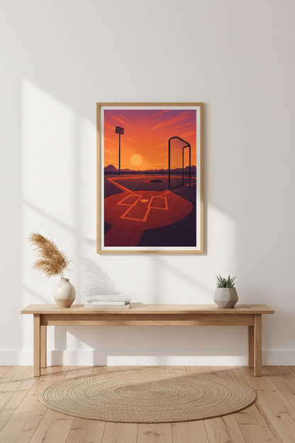 Baseball Field Sunset Wall Art Print | Stadium Home Decor | Aesthetic Sport Poster | Framed Game Day Wall Art Gift