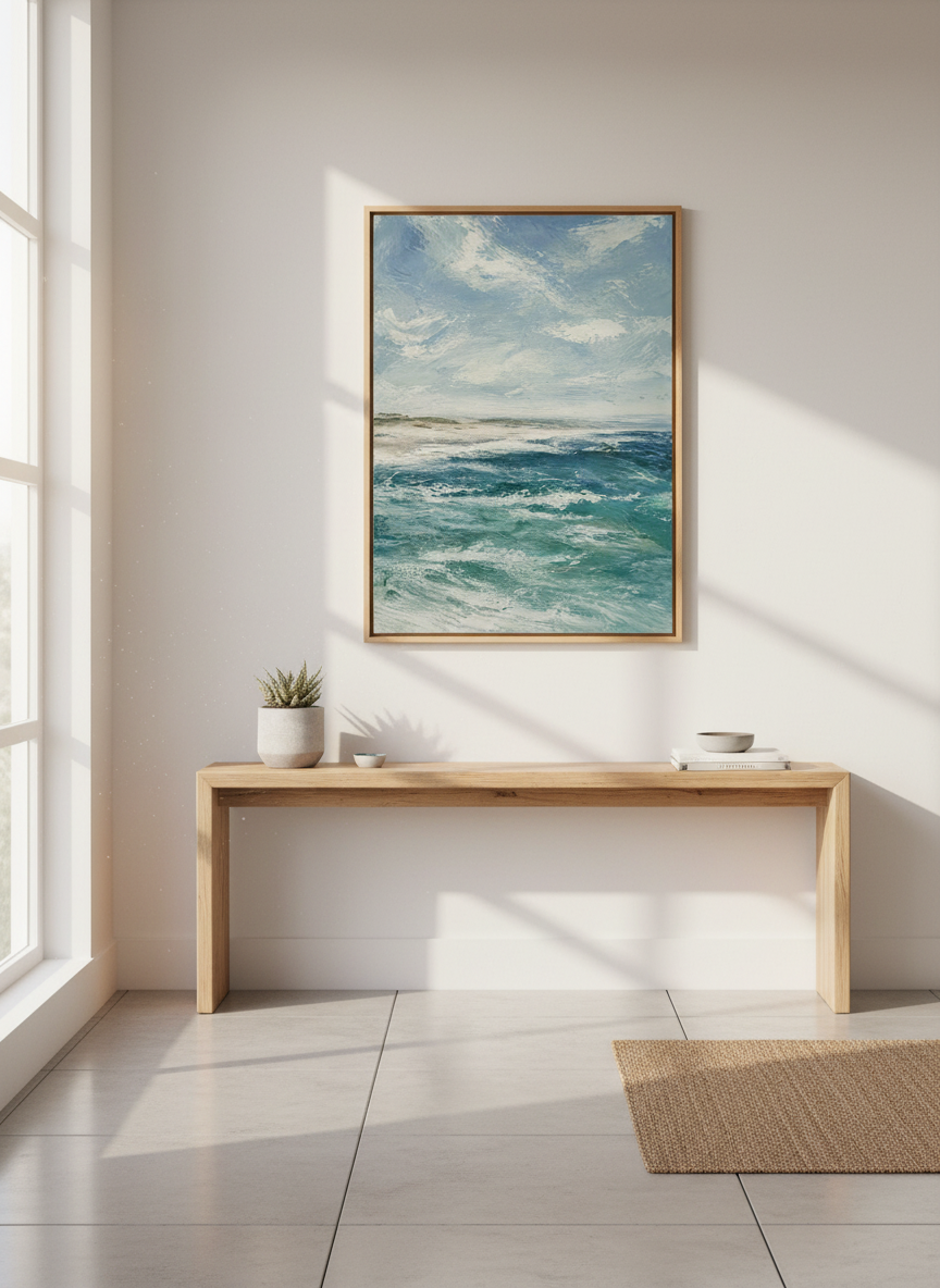Ocean Waves Art Print | Abstract Coastal Seascape, Blue Green Beach Decor