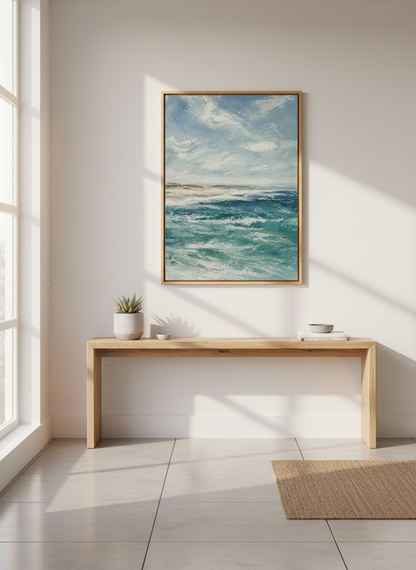 Ocean Waves Art Print | Abstract Coastal Seascape, Blue Green Beach Decor
