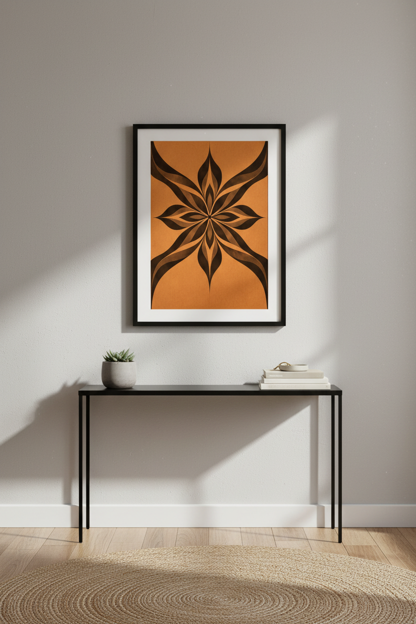 Abstract Floral Mandala Wall Art Print | Orange &amp; Brown Geometric Flower Poster | Modern Boho Home Decor Wall Hanging
