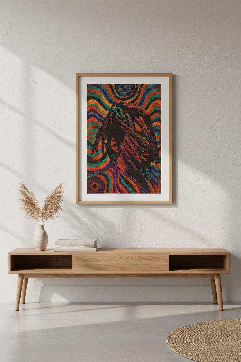 Psychedelic Portrait Wall Art Print | Boho Bedroom Decor | Vibrant Abstract Poster | Dreadlocks Art | Spiritual Home Gift