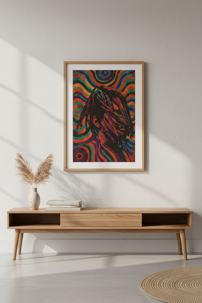 Psychedelic Portrait Wall Art Print | Boho Bedroom Decor | Vibrant Abstract Poster | Dreadlocks Art | Spiritual Home Gift