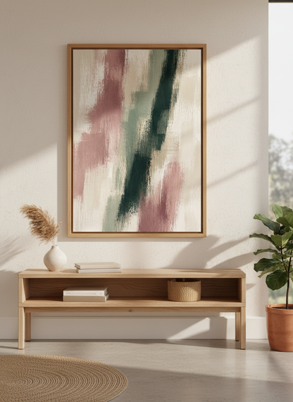 Abstract Brush Stroke Wall Art Print | Modern Living Room Decor | Dusty Rose &amp; Sage Green Framed Artwork
