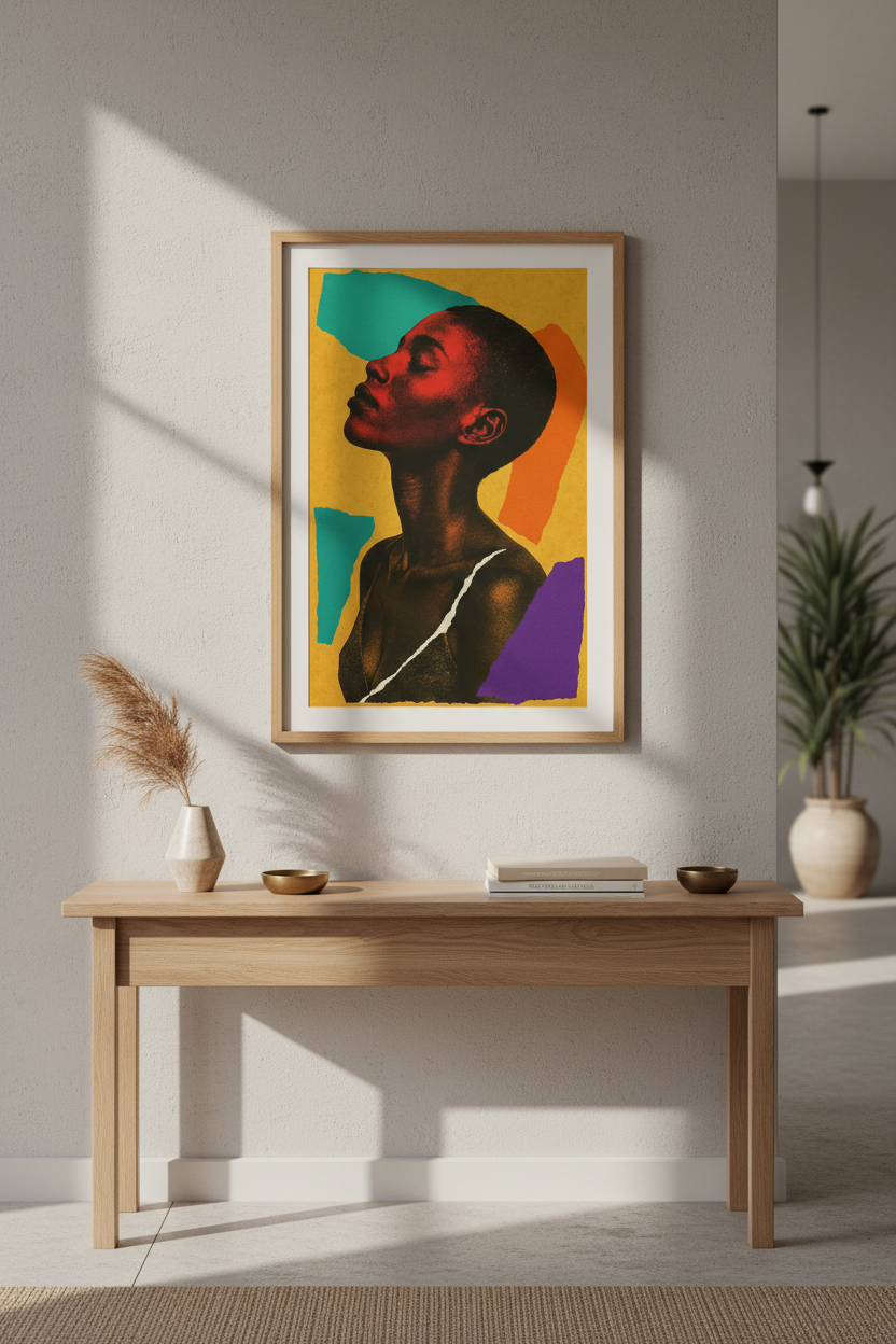 Abstract Woman Portrait Framed Wall Art | Mid Century Modern Decor | Textured Collage Print | Ready to Hang Poster