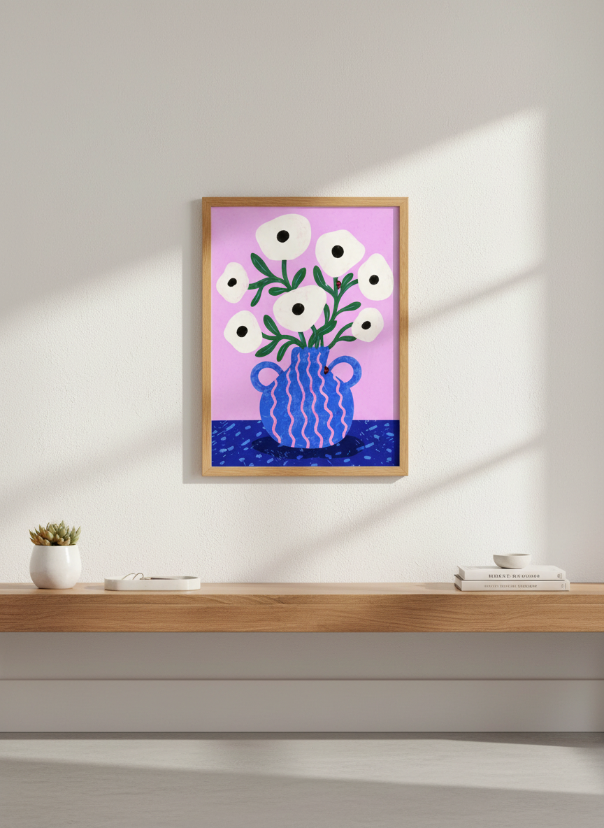 Abstract Floral Vase Art | Vibrant Modern Flowers Print, Nursery Decor
