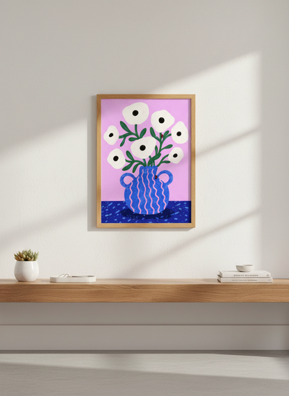 Abstract Floral Vase Art | Vibrant Modern Flowers Print, Nursery Decor