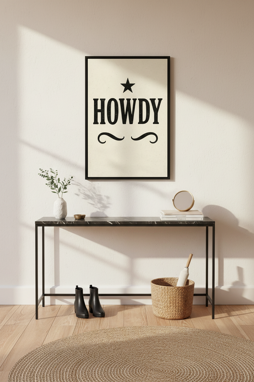 Rustic "Howdy" Western Wall Art Print | Farmhouse Decor | Minimalist Poster | Country Sign | Digital Download &amp; Framed Options