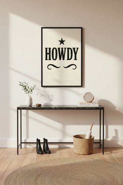 Rustic "Howdy" Western Wall Art Print | Farmhouse Decor | Minimalist Poster | Country Sign | Digital Download &amp; Framed Options