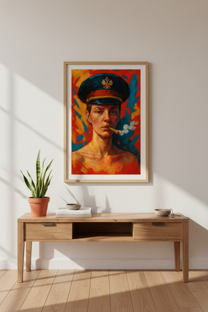 Impressionist Female Portrait Wall Art | Vibrant Smoking Woman Framed Print | Bold Home Decor | Eclectic Poster