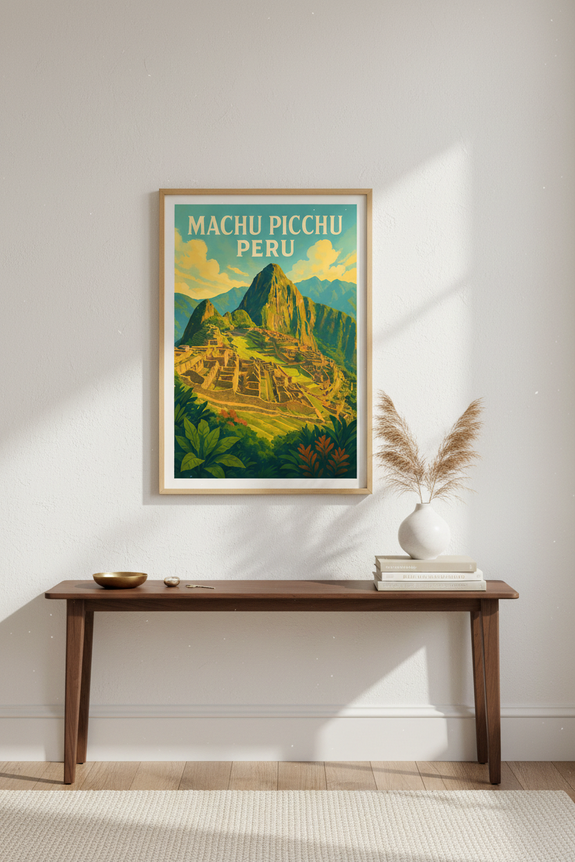 Retro Travel Machu Picchu Wall Art Print | Boho Living Room Decor | Vintage Peru Poster | Unframed Canvas | Framed Art | Digital Download