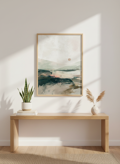 Abstract Landscape Wall Art | Earthy Mountain Sunset Print | Modern Ocean Decor