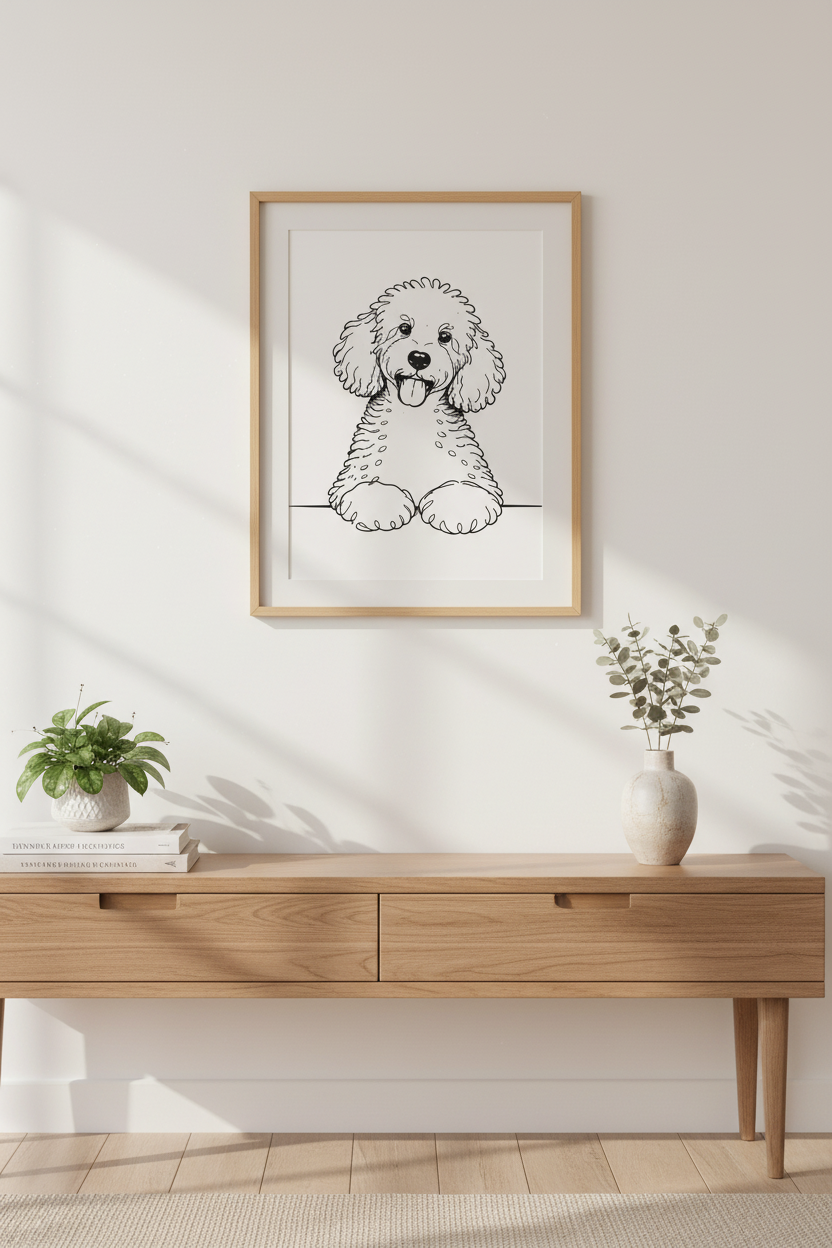 Cute Poodle Wall Art Print | Dog Lover Decor | Minimalist Puppy Poster | Pet Nursery Art | Black and White Dog Drawing