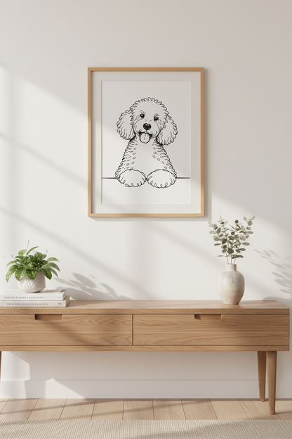 Cute Poodle Wall Art Print | Dog Lover Decor | Minimalist Puppy Poster | Pet Nursery Art | Black and White Dog Drawing