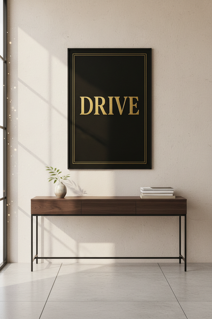 DRIVE Motivational Wall Art Print | Gold Lettering Black Poster | Modern Home Decor | Inspirational Office Wall Hanging Art Print