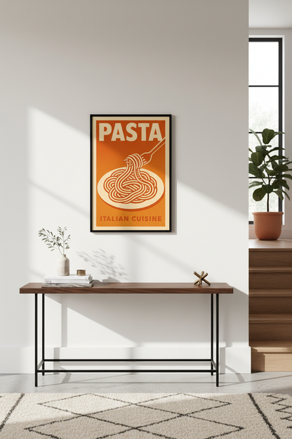 Pasta Italian Cuisine Wall Art Print - Retro Orange Food Poster, Kitchen Dining Room Decor, Unique Home Decor, Giclee Print