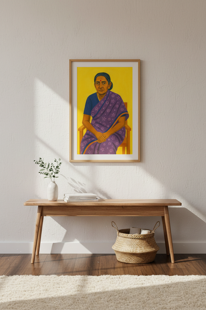 Folk Art Indian Woman Portrait Wall Art Print | Living Room Decor | Vibrant Aesthetic Poster | Unframed, Framed, Digital