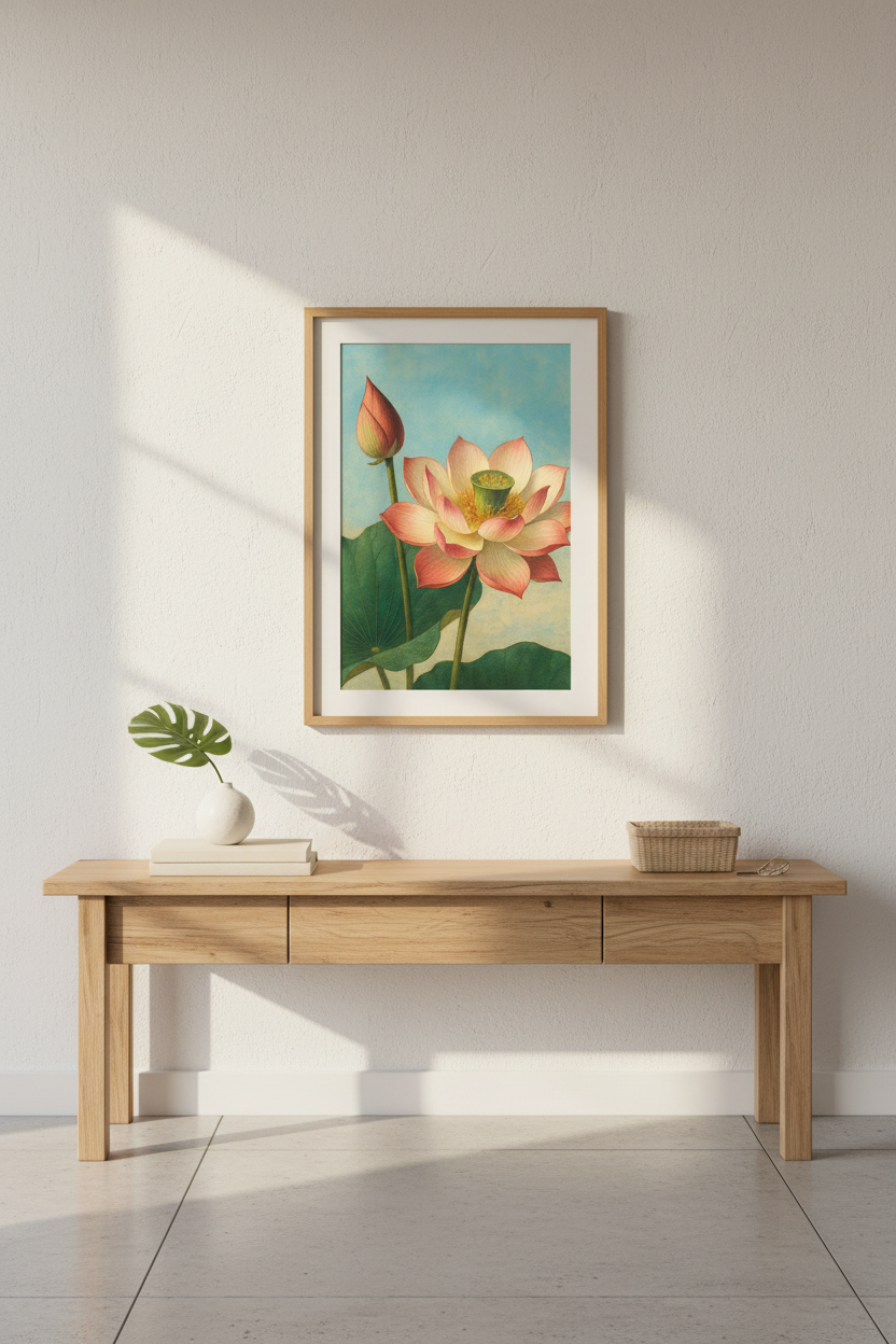 Botanical Lotus Flower Framed Wall Art Print | Boho Bedroom Decor | Vintage Floral Aesthetic Poster