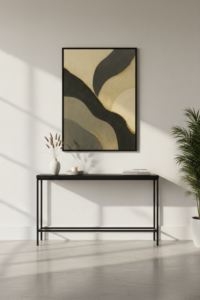 Abstract Waves Wall Art Print | Modern Gold Black Beige Decor | Aesthetic Living Room Poster | Minimalist Bedroom Artwork